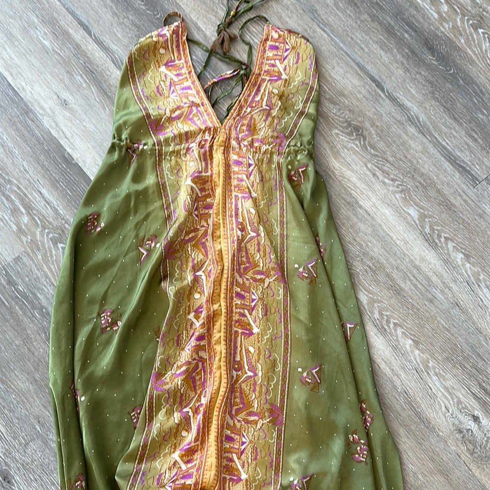 Silk Bohemian Green and Pink jumpsuit